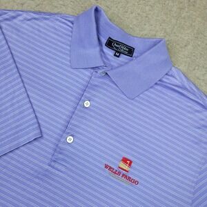 Quail Hollow Collection Polo Shirt Mens M Blue Striped‎ Wells Fargo Championship